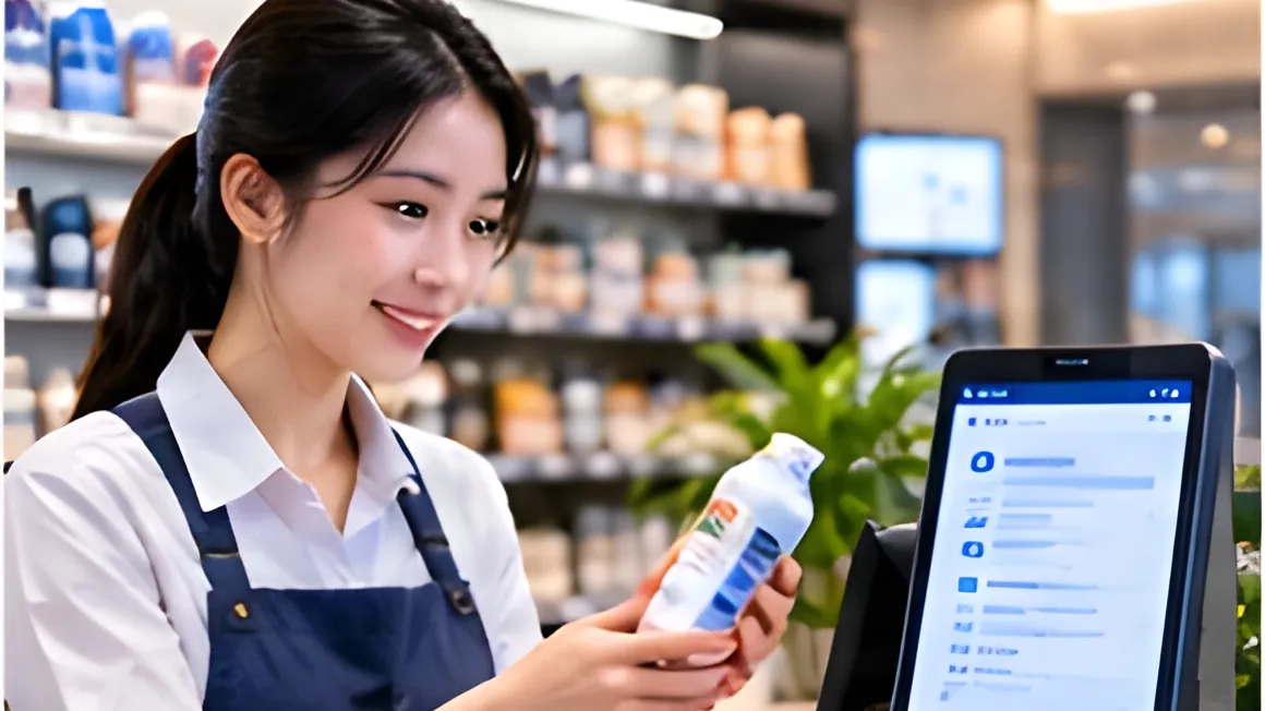 Thu ngân bán hàng, khách thanh toán bằng mã QR