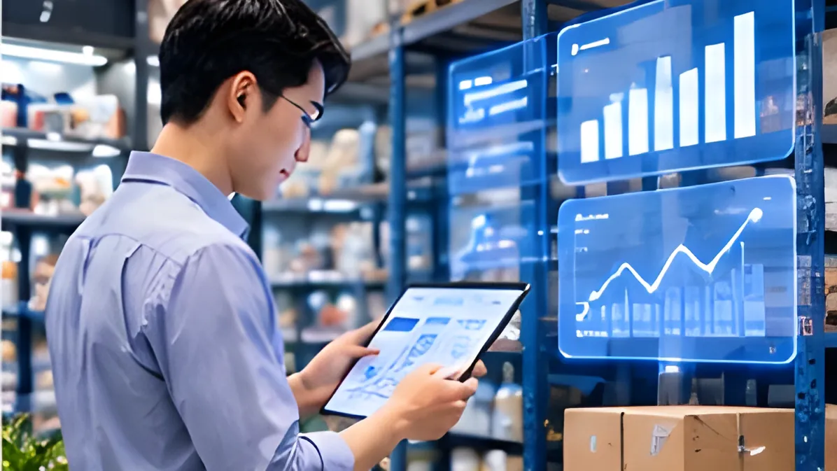 Quản lý cửa hàng xem phân tích bán hàng trên máy tính bảng